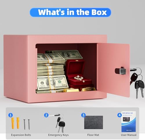 CDC DIGI Safe Box, Steel Security Safe Lock Box with Key Lock, Safe Box for Home, Office, Money, Jewelry, Documents and Valuables, 0.23 Cubic Feet, 9.06" W x 6.69" D x 6.69"H（Pink） - Image 3