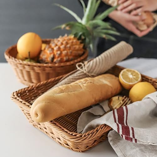 FUNSUEI 3 Pack 15.6 x 11.8 x 3.4 Inches Rectangular Poly Wicker Bread Baskets for Serving, Food Serving Baskets, Handmade Woven Pantry Organizer for Storing Bread, Vegetables, Fruits and Snacks, Brown - Image 5