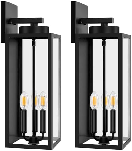 BesLowe 20’’ Large Outdoor Wall Lights, Modern Black Exterior Wall Lanterns by BringYourBrightFuture