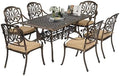VINGLI 7 Pieces Outdoor Dining Set, Cast Aluminium All-Weather Patio Dining Set for 6 with Umbrella Hole, Outdoor Dining Table and Chairs with Cushion for Yard, Garden, Porch and Poolside, Bronze by VINGLI