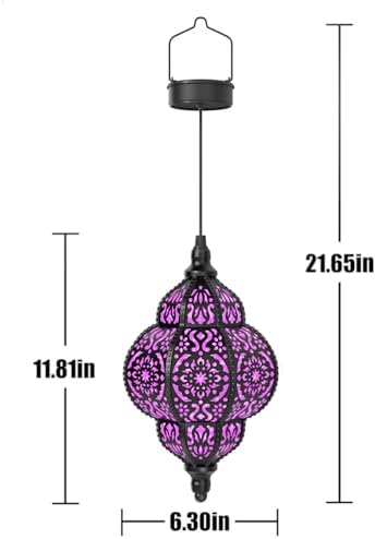 Hapjoy Hanging Solar Lights Outdoor Garden Decor Solar Lantern Waterproof Plastic Moroccan Outdoor Decorations for Patio Pathway Yard Backyard Garden Decorative (2, Purple) - Image 6