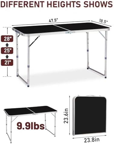Outvita 4ft Portable Folding Camping Table Lightweight Suitcase Black - Image 3