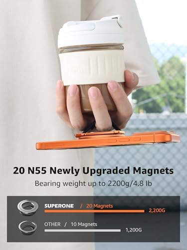 SUPERONE Magnetic Phone Grip with Finger Strap, Orange Magnetic Ring Holder - Image 7