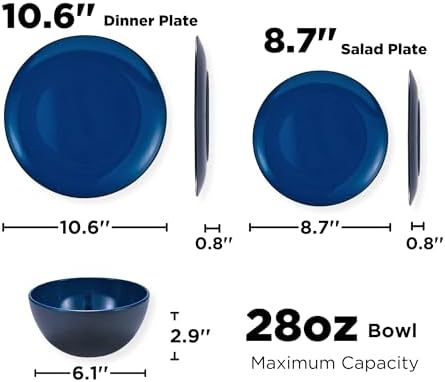 TP 12-Piece Melamine Dinnerware Sets, Service for 4, Black&Blue - Image 4