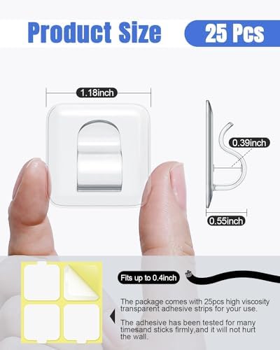 LZC 25 Pack Clear Adhesive Strips Hooks for Outdoor String Lights Clips - Image 2