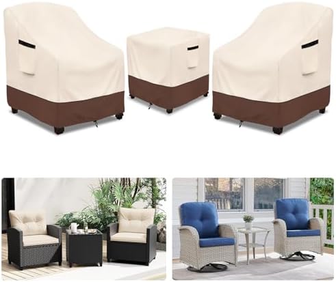 Outdoor Furniture Covers Waterproof,600D Heavy Duty Patio Furniture Covers 3 Piece Set,Patio Set Cover for 2 Chairs and Side Coffee Table,Beige by Rileytee