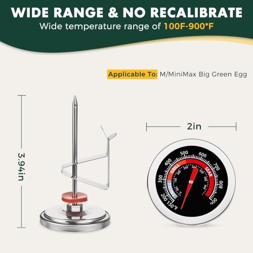 Thermometer Replacement for Big Green Egg, BGE Temperature Gauge for Big Green Egg,Grill Dome, Char-Griller Kamado, Stainless Steel 150-900°F with No-Fog Glass Lens (2" for BGE) - Image 2