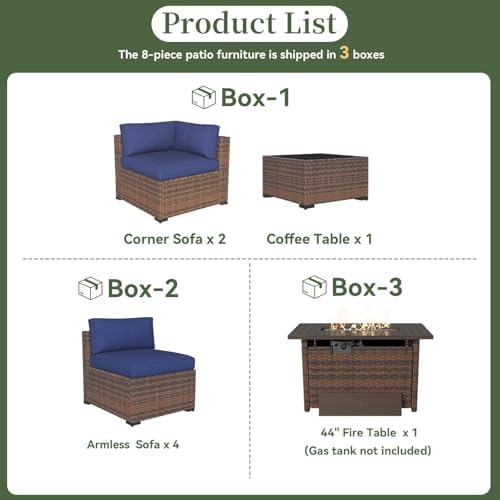 Aoxun 8-Piece Outdoor Patio Furniture Set with 44" Fire Pit Table - Image 5