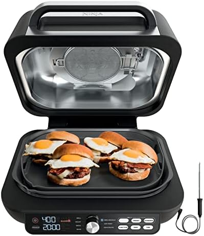 Ninja IG651 Foodi Smart XL Pro 7-in-1 Indoor Grill/Griddle Combo, use Opened or Closed, Air Fry, Dehydrate & More, Pro Power Grate, Flat Top, Crisper, Smart Thermometer, Black by Unknown
