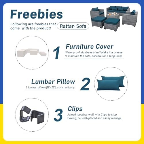 Lviden 6 Pieces Wicker Patio Furniture Sets Outdoor Conversation Set HDPE Rattan Sectional Sofa Couch with Storage Table and Non-Slip Cushions, Peacock Blue - Image 3
