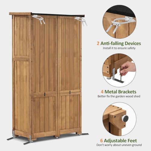 MCombo Outdoor Storage Cabinet, Wood Shed with Shelves 0870 (Natural) - Image 6