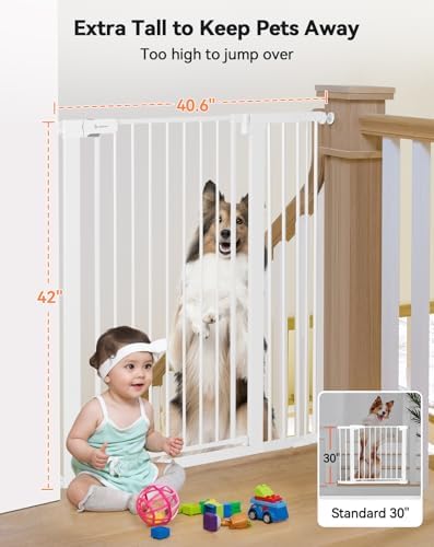 COMOMY 42" Extra Tall Baby Gate for Stairs, Fits 29.5" to 40.6" Openings - Image 2