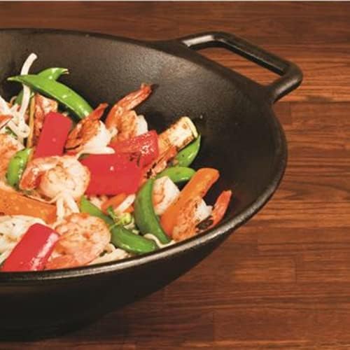 Jim Beam 12" Pre-Seasoned Cast Iron Wok, Griddle & Stir Fry Pan, Heavy Duty - Image 6