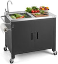 VEVOR Outdoor Grill Cart with Sink and Storage Cabinet, 38 Inch Grill Table, Waterproof Kitchen Island with Stainless Steel Top, Spice Rack, Wheel, Movable Food Prep Station for Patio Bar Backyard BBQ by VEVOR