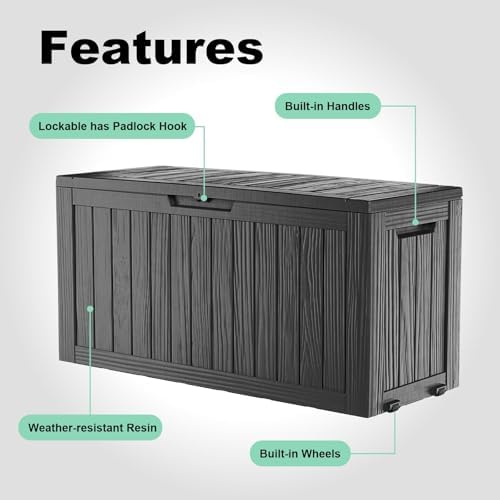 150 Gallon Large Outdoor Storage Box with Wheels, Black - Image 3