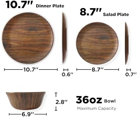 TP 12-Piece Melamine Dinnerware Sets, Service for 4, Wood Grain - Image 4