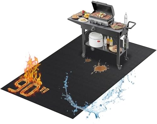 90 x 48 Inch Extra Large Under Grill Mats for Outdoor Grill, Double-Sided Fireproof BBQ Grill Mat, Waterproof Oilproof Heavy-Duty Protector for Charcoal Gas Grills, Fire Pits, Deck, Patio and Lawn by RICHIE