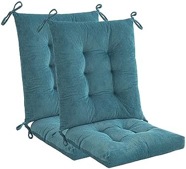 Outdoor Patio Cushion, Rocking Chair Cushion, Tufted Pads, Set of Upper and Lower with Ties Pack of 2 (2 Sets) - Back 20"×17", Seat 17"×17" (Blue) by Makimoo