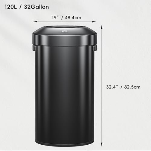 EKO Urban 32 Gallon Round Black Stainless Steel Open Top Waste Bin, Tall Commercial Trash Can for Indoor/Outdoor, Extra Large Metal Garbage Bin for Office, Restaurant, Restroom,120L - Image 2