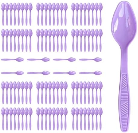Purple Plastic Spoons Heavy Duty, Disposable Party Supplies 104 PCS by FUEVING