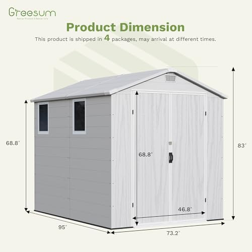 Greesum 6x8FT Plastic Outdoor Storage Shed with Floor, Light Gray - Image 2