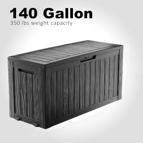 ROJIK Deck Box Storage Bench with Wheels Outdoor, 140 Gallon, Black - Image 2
