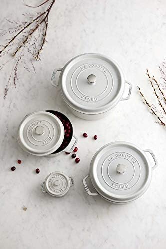 Staub Cast Iron 5.5-qt Round Cocotte - White Truffle, Made in France - Image 5