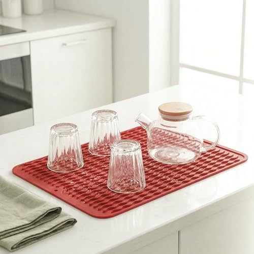 MicoYang Silicone Dish Drying Mat — Quick-Dry Ridges Counter & Sink Pad, Heat-Resistant Trivet to 450°F, Non-Slip & Dishwasher Safe, Roll-Up Storage, 18 Colors & 9 Sizes (Red, 16"×12") - Image 6