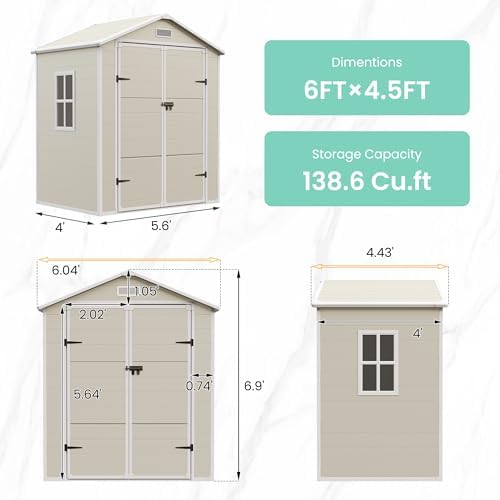 UDPATIO Outdoor Resin Storage Shed 6x4.5FT Weatherproof with Floor, Beige - Image 2