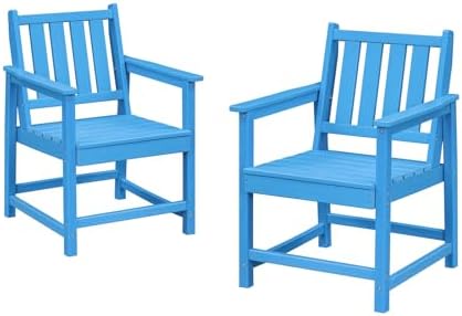 Patio Dining Chair Set of 2, HDPE Outdoor Dining Chair, Ergonomic HDPE Dining Chairs with Deep Seating, All Weather Outdoor Chairs Furniture for Backyard, Deck, Garden, Poolside, Sky Blue by SeeHill