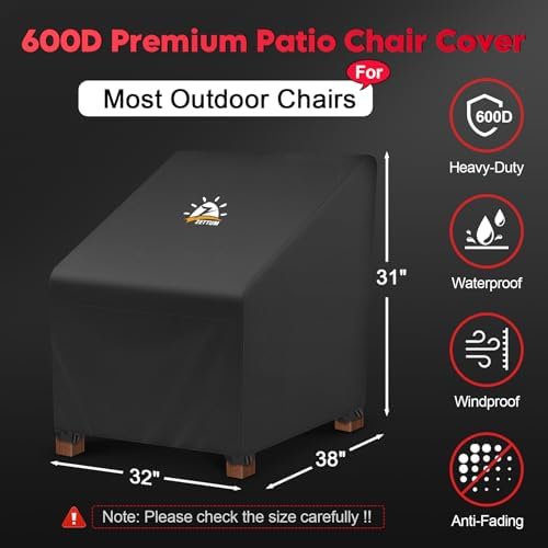 Zettum Patio Chair Cover - 600D Outdoor Chair Cover Waterproof & Heavy Duty, Lawn Lounge Deep Seat Furniture Cover for Swivel Chair, Wicker Chair, Rocking Chair, Single Sofa Chair - 32 x 38 x 31 Inch - Image 2