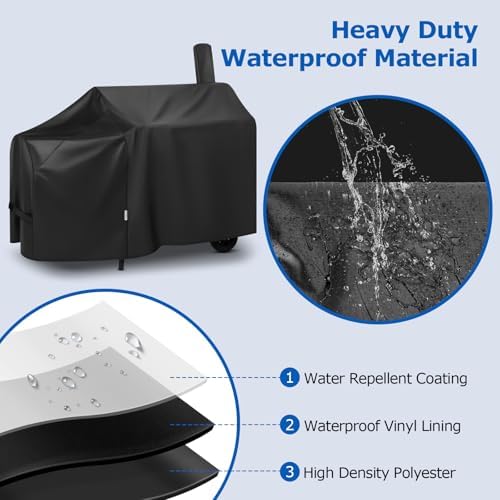SunPatio 60 Inch Offset Smoker Cover, Outdoor Heavy Duty Waterproof BBQ Smoker Cover, Charcoal Pellet Grill Protector for Brinkmann, Char-Broil, Weber, Nexgrill and More - Image 5