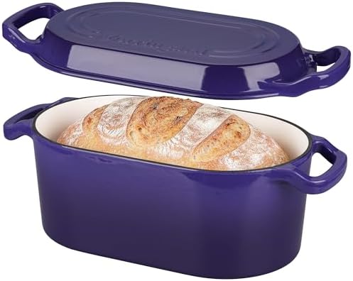 VORRINGARD Oval Dutch Oven Pot with Lid, Enamel Coating Cast Iron Bread Pans for Homemade Sourdough Bread Baking, Cooking, 4 Quart, Purple by Unknown
