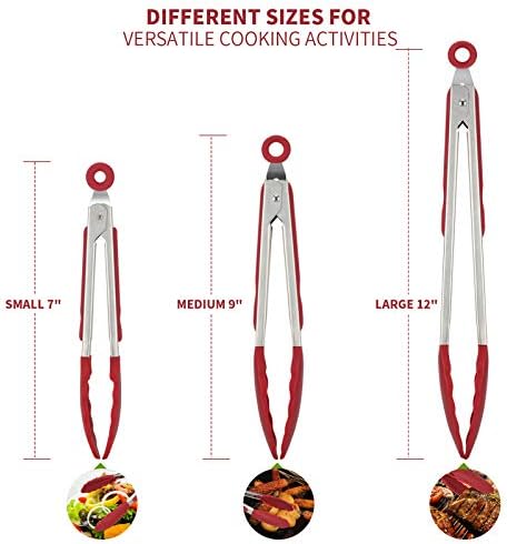 U-Taste Kitchen Tongs for Cooking, 600ºF Heat-Resistant Silicone, 3Pcs/Red - Image 2