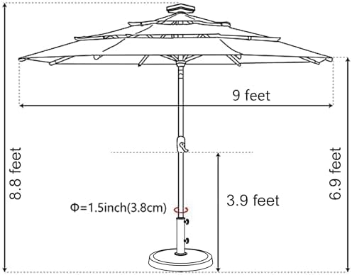 EliteShade USA 10-Year-Non-Fading 9ft 3-Tier Market Patio Umbrella, Commercial Table Umbrella with 80 Solar LED Lights, Crank Open, Windproof & UPF 50+ UV Protection for Garden, Deck, Pool, Backyard, Chestnut - Image 6