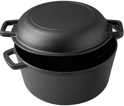 Vivicreate 5 QT Cast Iron Dutch Oven 2 in 1 Pre Seasoned with Skillet Lid Oven Safe Campfire Baking Sourdough Bread Camping Cookware Ollas de Hierro Fundido Para Cocinar Olla de Cocina Grande by Vivicreate