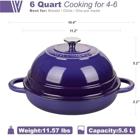 VORRINGARD Cast Iron Enameled Dutch Oven Pot with Lid for Bread Baking, Bread Oven, 6 Quart, Purple - Image 2