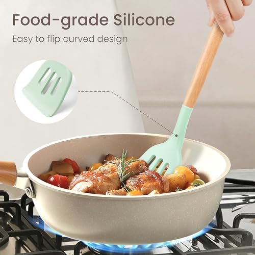 NCUE 26-Piece Food Grade Silicone Kitchen Utensils Set with Wooden Handles - Image 5