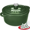 Overmont Enameled Cast Iron Dutch Oven - 7QT Pot with Lid Cookbook & Cotton Potholders - Heavy-Duty Cookware for Braising, Stews, Roasting, Bread Baking GlossyGreen by Overmont