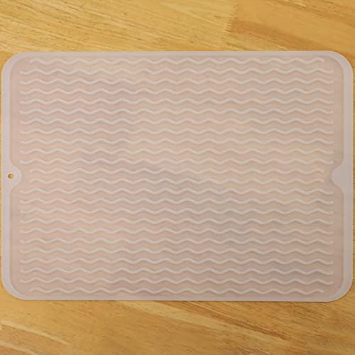 MicoYang Silicone Dish Drying Mat — Quick-Dry Ridges Counter & Sink Pad, Heat-Resistant Trivet to 450°F, Non-Slip & Dishwasher Safe, Roll-Up Storage, 18 Colors & 9 Sizes (Translucent, 16"×12") by MicoYang