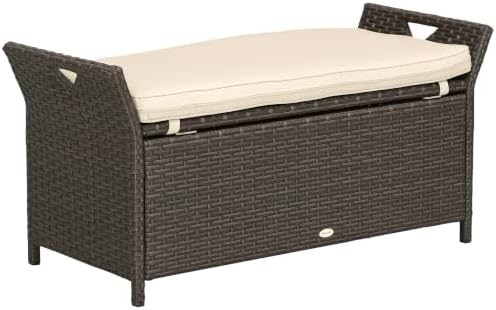 Outsunny 29 Gallon Patio Wicker Storage Bench Outdoor PE Rattan Cream White by Outsunny
