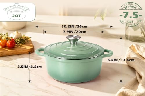 Leonyo 2-Quart Small Enameled Cast Iron Dutch Oven with Lid,Pistachio Green - Image 2