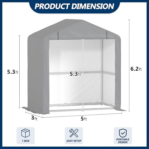 COVERONICS 5' x 3' Outdoor Portable Storage Shelter Shed, Grey - Image 2