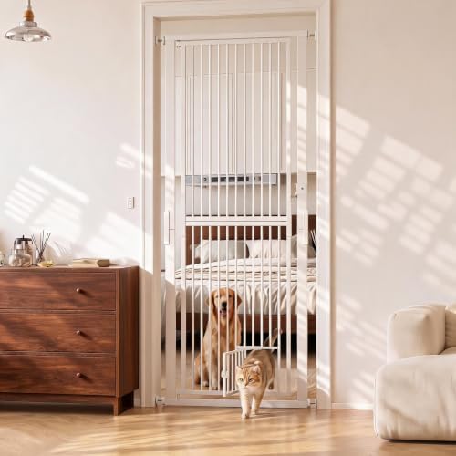 Extra Tall Cat Gate 30"-40.9" Adjustable for Doorway w/Cat Door by SunnyFurn