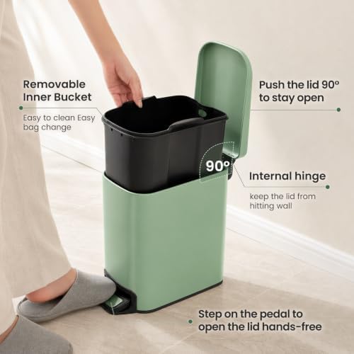Cesun Small Bathroom Trash Can with Lid, 1.6 Gal, Soft Close, Sage Green - Image 5