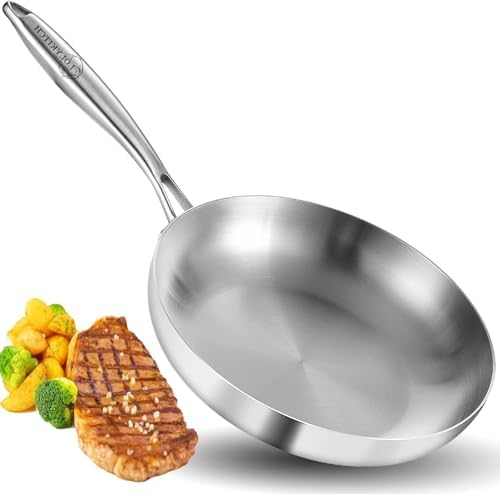 LOLYKITCH 8.5 Inch Stainless Steel Pan | Tri-Ply | PFOA & PTFE Free Skillet by LolyKitch