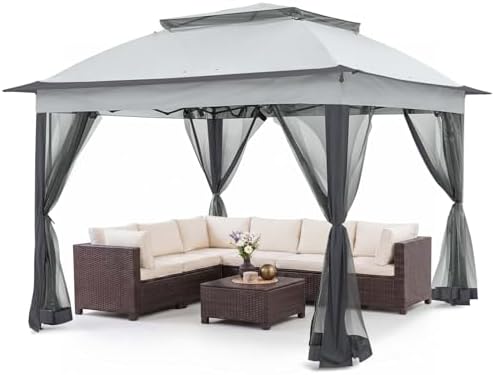 COOS BAY 11x11 Pop Up Gazebo with Netting, Canopy Tent, Gray by COOSBAY