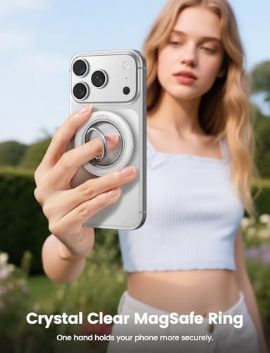 Lamicall Magnetic Phone Ring Grip Holder for MagSafe, 360° Rotating with Smooth Damping, Crystal White Finger Grip Kickstand, Strong Magnet Mag Safe Accessories for iPhone 17 Pro Max Air, All Phones - Image 2