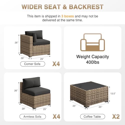 Aoxun Patio Furniture Sets, 10-Piece Outdoor Patio Furniture with Thick Cushions, Wicker Outdoor Conversation Set Sectional Sofa for Backyard, Poolside, Garden - Image 6