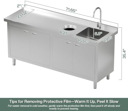 Jocisland 72-Inch Stainless Steel Utility Sink Cabinet with Faucet - Image 4